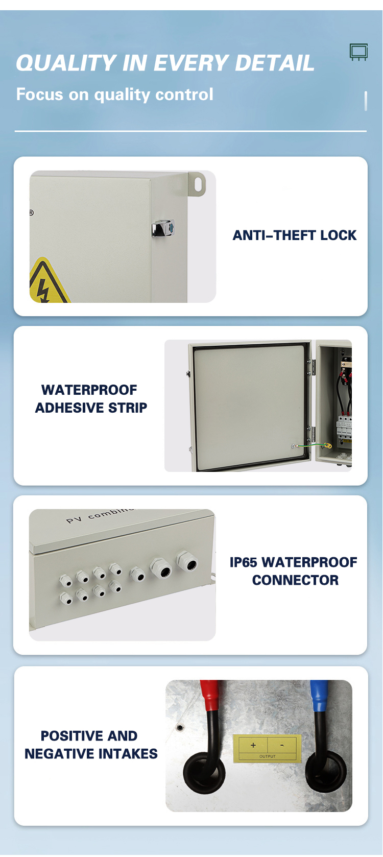 CKMINE customized solar combiner box 6 strings 63A 1000v dc waterproof pv array combiner boxes 6 in 1 out for solar panel factory