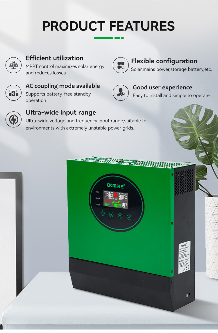 CKMINE 6.6kva 6kva 5kva MPPT Solar Inverter 6kw Single Phase 220V 48V Solare Off Grid Hybrid UPS Control All in One System supplier