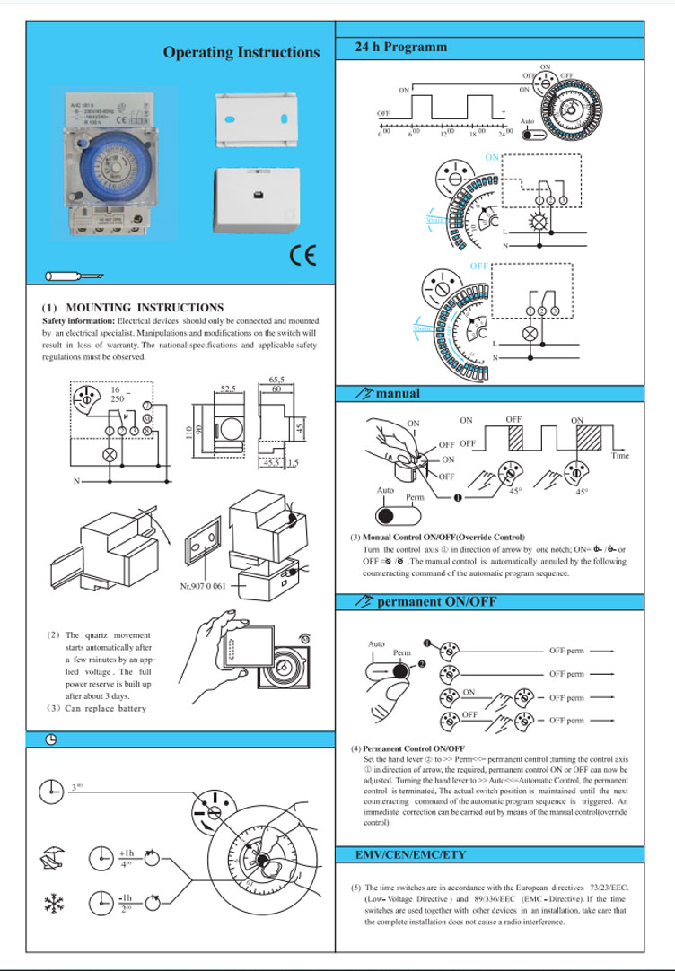 Low Price SUL181d 24 Hours Mechanical Timer Quartz-controlled Stepper Motor Ac230v 16(4)a Time Switch Relay supplier