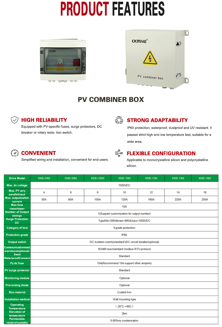CKMINE Combiner box IP65 waterproof ABS/PC plastic PV Combiner Box for solar System factory