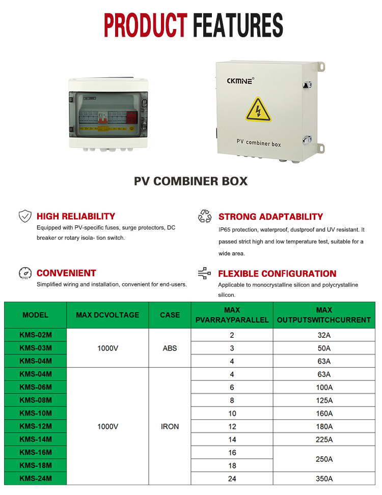 CKMINE IP65 PV Combiner Box 2 in 1 Out 2 String 32A 1000VDC DC AC Silver Wire Fuse Array for Solar Panel System on off grid manufacture