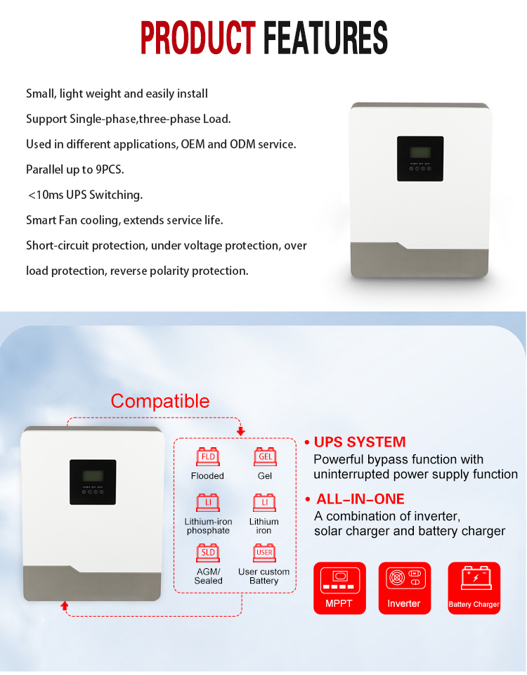 CKMINE High Performance 3kW 3000W 3KVA 24V On Off Grid All in One Solar Hybrid Inverter UPS for Home Energy System supplier