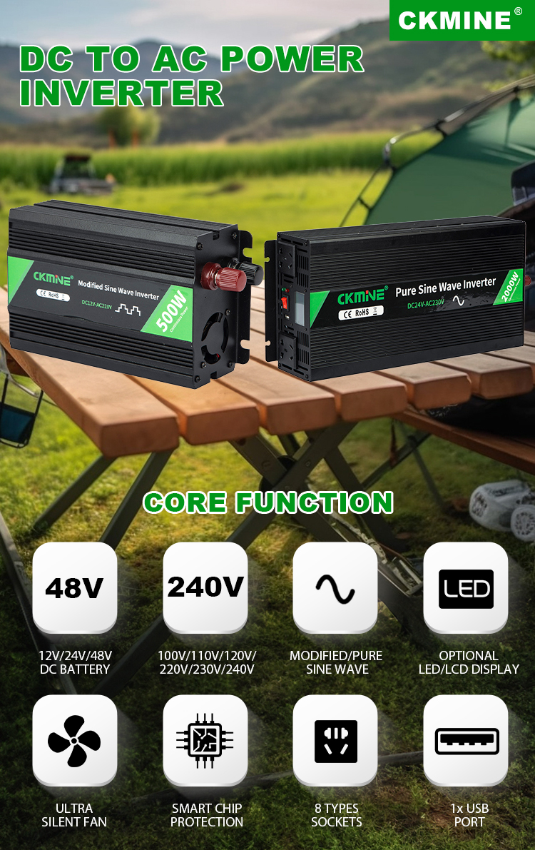 CKMINE 12V 24V 48V to 230V 220V 240V 120V 110V 100V 2000W 1000W power inverter modified sine wave dc ac car converter details