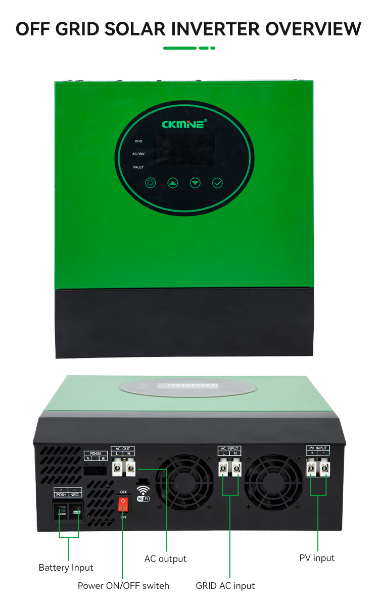 CKMINE 6.6kva 6kva 5kva MPPT Solar Inverter 6kw Single Phase 220V 48V Solare Off Grid Hybrid UPS Control All in One System factory